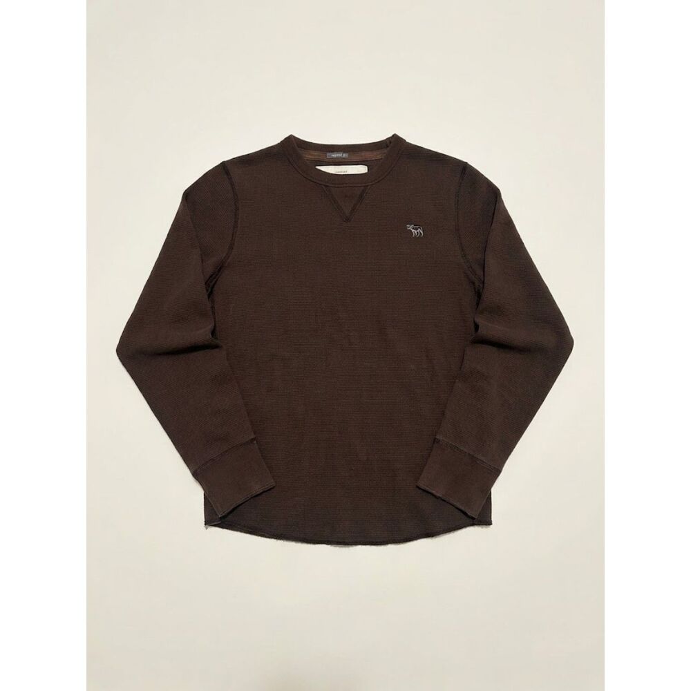 Y2K Abercrombie & Fitch Waffle Thermal Shirt Mens L Brown Muscle Fit Moose